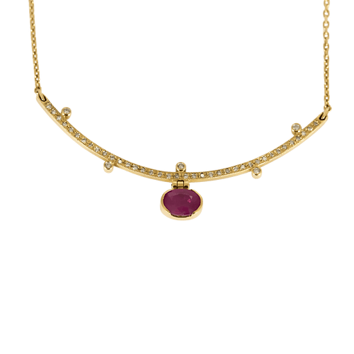 Halskette aus Gelbgold, Rubin: 1 Karat, Diamanten: 0,90 Karat