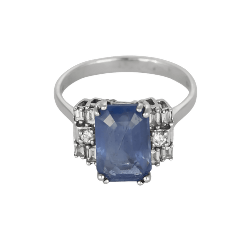 53 Bague en or blanc, diamants : 0,20 carat, saphir : 3,71 carats, Ceylan non chauffé 58 Facettes DV32631-1