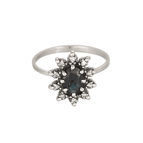 Ring Daisy in white gold, sapphire and diamonds