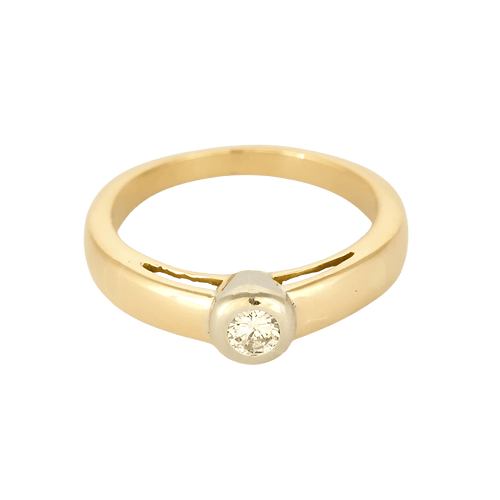 Ring Solitaire in yellow gold, white gold and diamonds