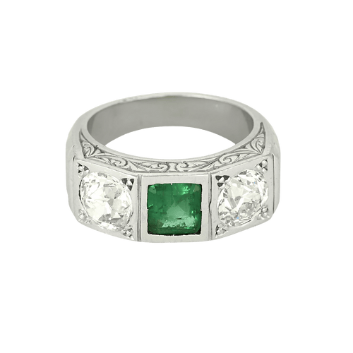 Ring Platin Diamant und Smaragd