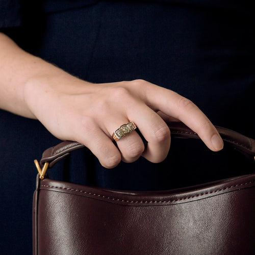 Signet ring ring in white gold, yellow gold, and diamonds