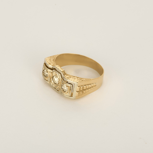 Signet ring ring in white gold, yellow gold, and diamonds