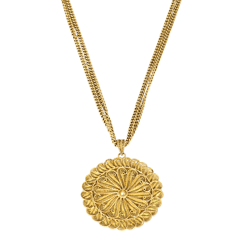 Collier en or jaune à maille gourmette et pendentif filigrané à motif de fleur 58 Facettes DV32806-5