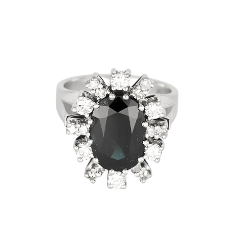 Anillo de Oro blanco 18k Zafiro y Diamante