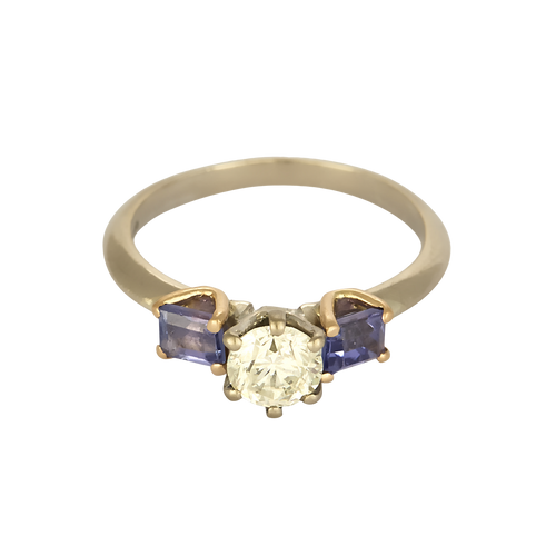 Anillo de oro blanco y rosa de 18k Diamante y tanzanita