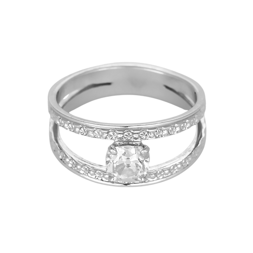 Anillo de oro gris de doble aro y diamante
