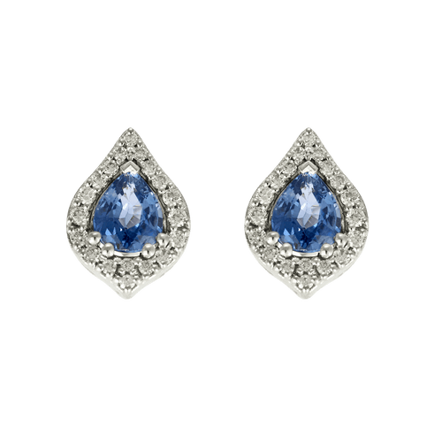 Brincos em Ouro branco 14k Safira e Diamante
