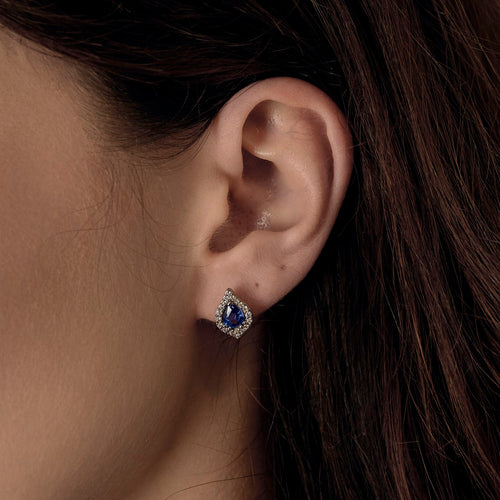 Brincos em Ouro branco 14k Safira e Diamante