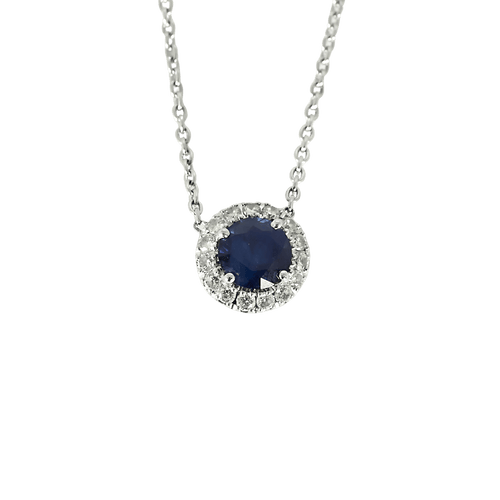 Délicat collier en or blanc, saphir et diamants 58 Facettes DV32403-1