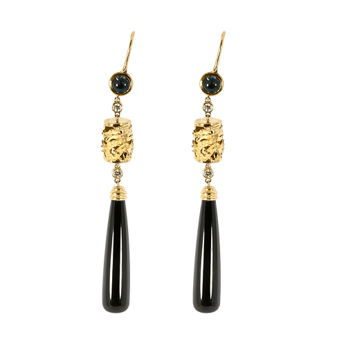 Carrera y Carrera - Shanghai - Yellow gold, topaz, diamond and onyx earrings