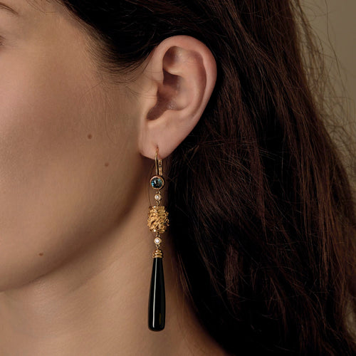 Carrera y Carrera - Shanghai - Yellow gold, topaz, diamond and onyx earrings