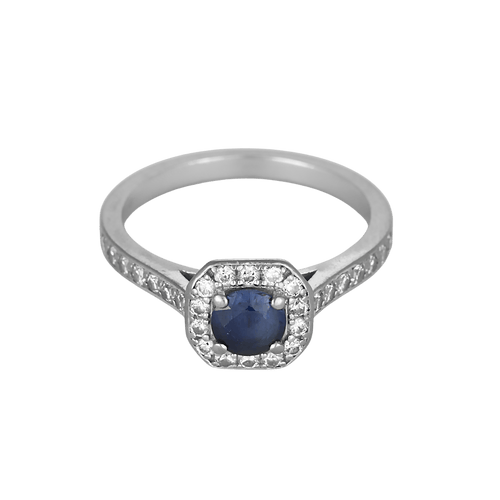 47 Bague en or gris saphir entourage petits diamants 58 Facettes DV31435-6