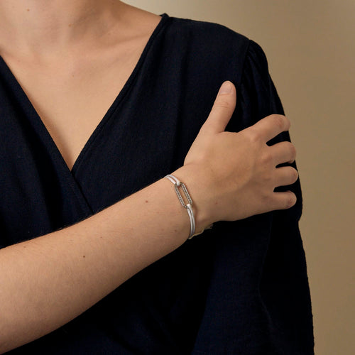 DINH VAN - Glied L - Armband mit Kordel, Graugold und Diamanten