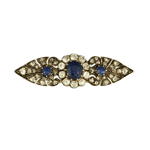 18k rose gold and silver sapphire brooch