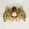 Schmetterlingsbrosche aus 14K Gelbgold, Diamanten, Smaragden, Zuchtperlen und Quarz