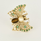 Schmetterlingsbrosche aus 14K Gelbgold, Diamanten, Smaragden, Zuchtperlen und Quarz
