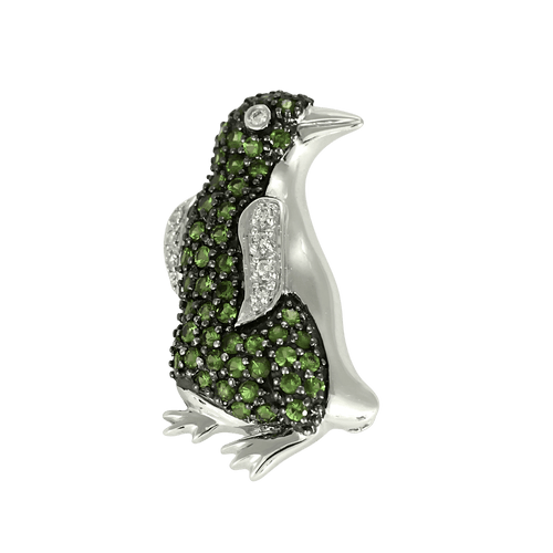 18k White Gold Brooch Diamond and tsavorite garnets