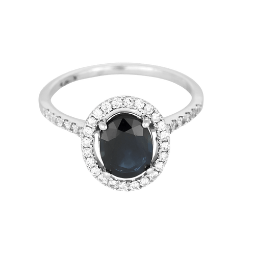 Inel elegant din aur alb de 14k cu safir