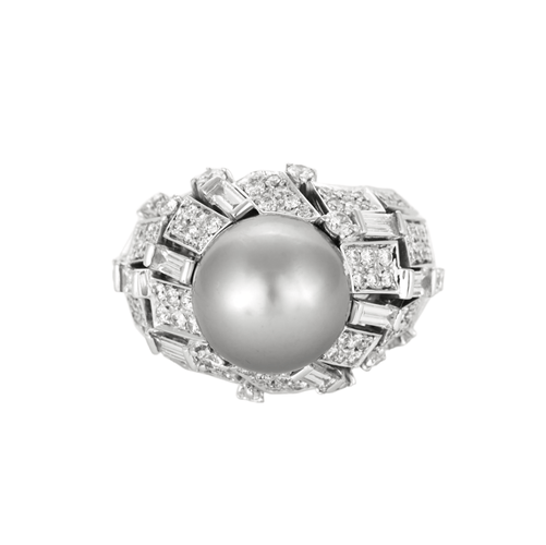 49 MIKIMOTO - Bague cocktail en or gris, perle de culture de Tahiti , diamants 58 Facettes DV14290-6