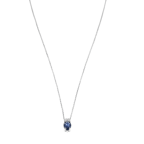 White gold necklace, diamonds and oval sapphire: 0.90 carat