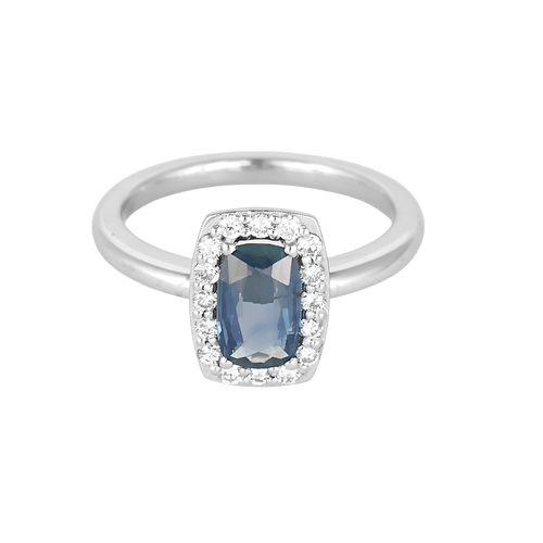 Anello in oro bianco, zaffiri: 1,30 carati e diamanti: 0,30 carati