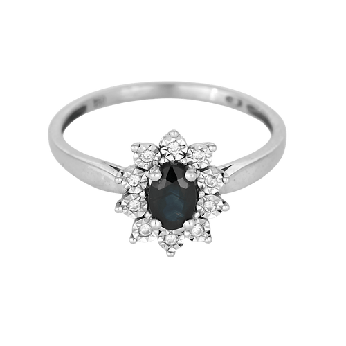 Ring Margerite aus Weißgold, Saphir: 0,45 Karat und Diamanten: 0,10 Karat