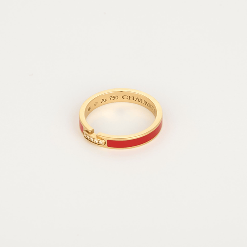 CHAUMET - Evidence link, red lacquer - Yellow gold and diamond ring