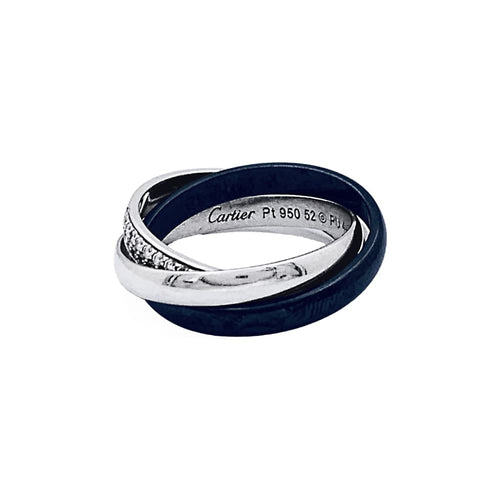 Bague 52 Cartier Trinity - Bague en or blanc, platine, céramique noire et diamants 58 Facettes 35250