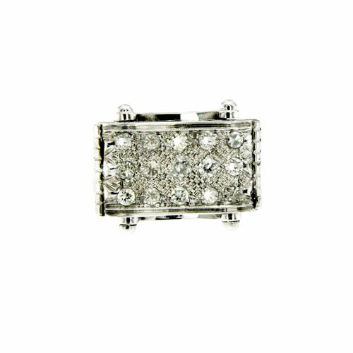 Bague 58 Bague cocktail rétro en or blanc 18 carats et diamants 58 Facettes an01