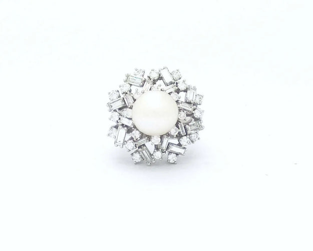 Bague Bague en or blanc 18 kt avec perle australienne et diamants 58 Facettes 5669