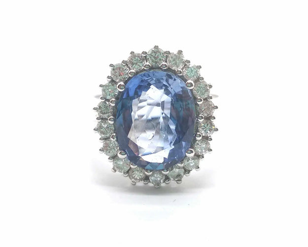 Bague 53 Bague en or blanc 18 ct avec saphir de Ceylan 4 ct et diamants 58 Facettes 6496