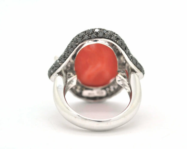 Bague Bague en or blanc 18 ct avec corail et diamants 58 Facettes 8930