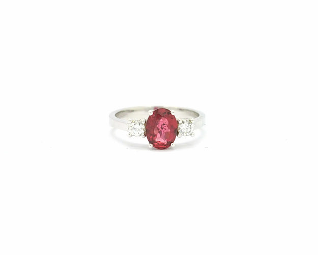 Bague Bague en or blanc 18 ct avec rubellite 1,10 ct et diamants 58 Facettes 9586