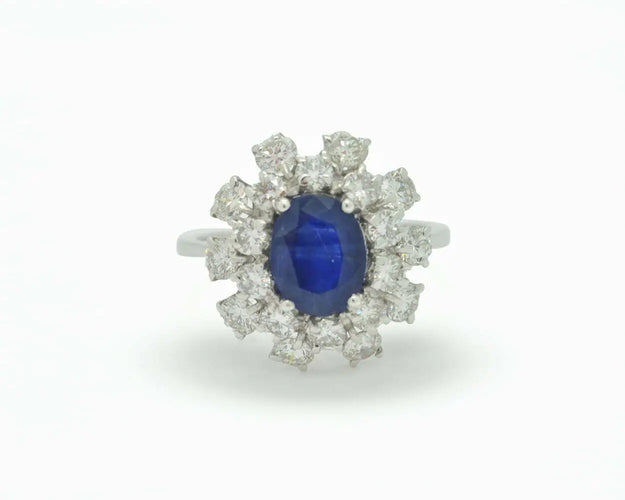 Bague Bague en or blanc 18 kt avec saphir 1,83 ct et diamants 1,50 ct 58 Facettes 7420