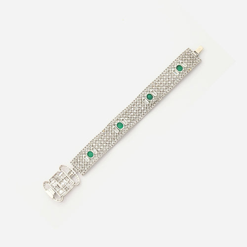 Bracelet Art déco - Bracelet ruban en platine, diamants et émeraudes 58 Facettes 22819