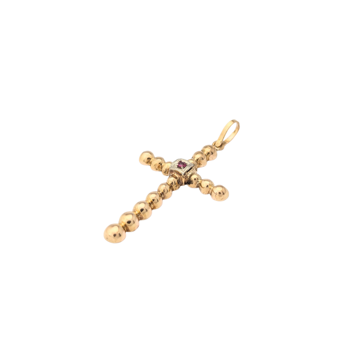 Yellow gold and ruby cross pendant