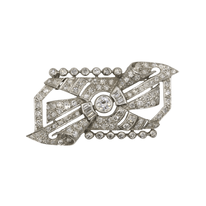 Broche Broche art-déco or platine et diamants 58 Facettes 150093R