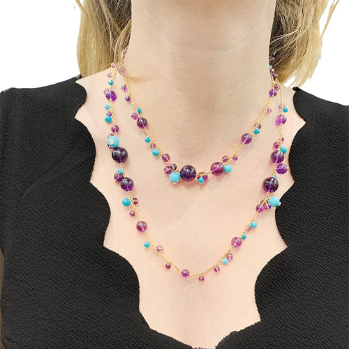 Collier Sautoir Cartier, "Délices de Goa", or rose, améthystes, turquoises et diamants. 58 Facettes 35058