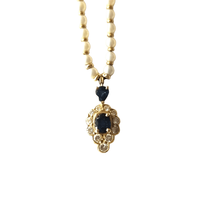 Collier Collier perles de culture et or jaune saphirs et diamants 58 Facettes