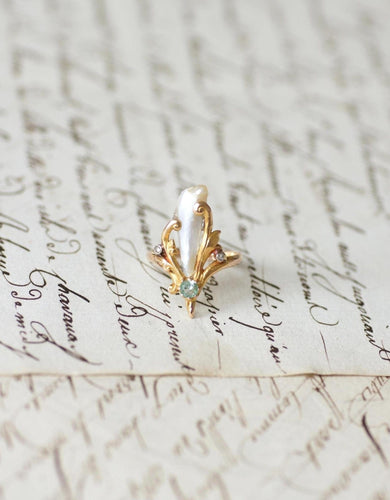 Yüzük 53 Art Nouveau yüzük, sarı ve pembe altın ile barok inci ve pırlantalar 58 Facettes