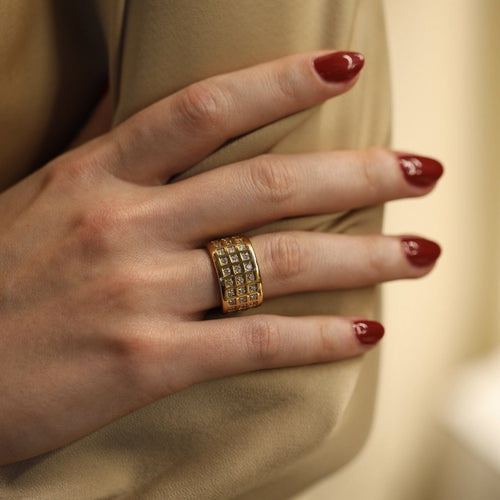 Bague 51 Bague bandeau diamants en or jaune 18k 1,50 ct H-VS 58 Facettes FB11221