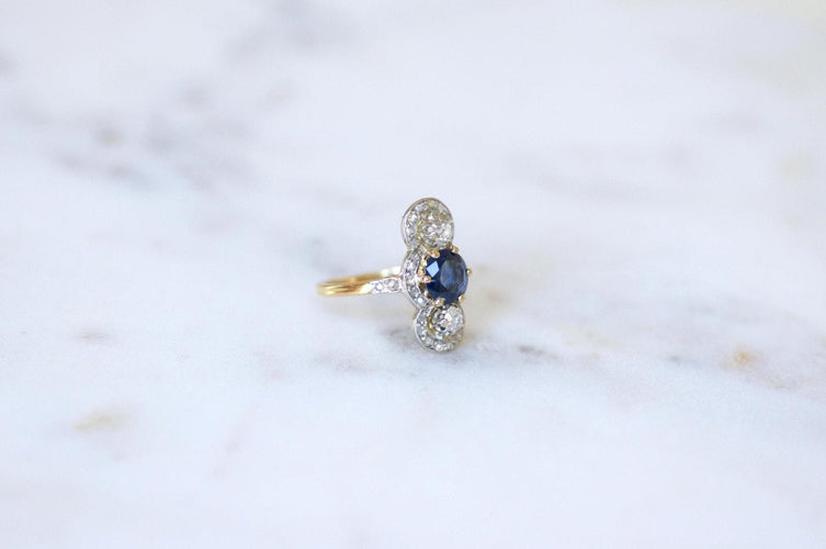 Ring 54,5 Belle Époque-ring i 18k gult guld og Platin, safir og diamanter 58 Facettes