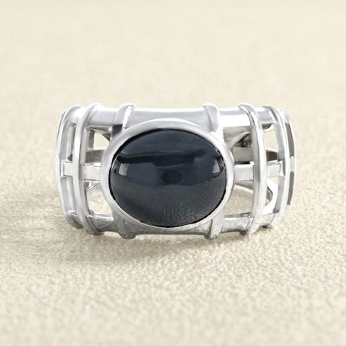 Bague 61 Bague grille en or gris 18 carats et saphir 58 Facettes 61A00018