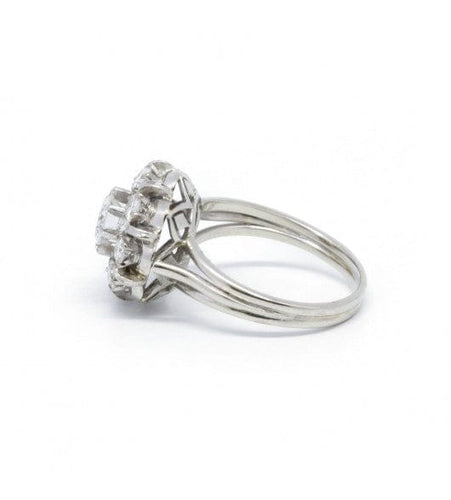 Bague 58 / Blanc/Gris / Or 750 et Platine 950 Bague Marguerite Diamants 58 Facettes 230107R