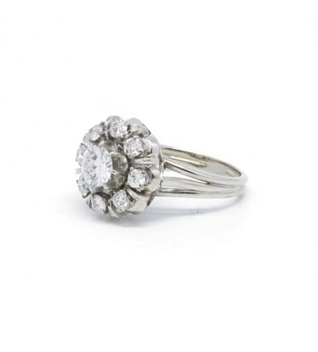 Bague 58 / Blanc/Gris / Or 750 et Platine 950 Bague Marguerite Diamants 58 Facettes 230107R