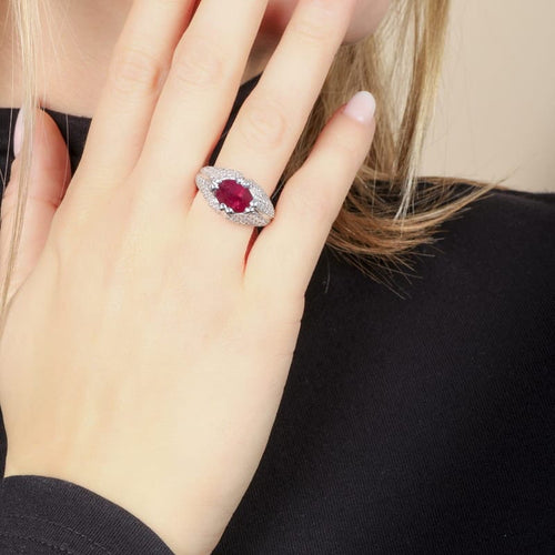 Bague 54 Bague en or blanc 18 carats avec rubis et diamants 58 Facettes 61200005