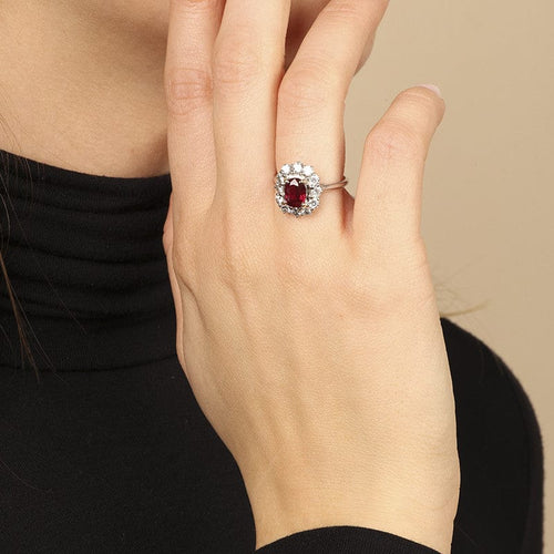 Bague 52 Bague en or blanc 18 carats avec rubis ovale et diamants 58 Facettes OC-61200079