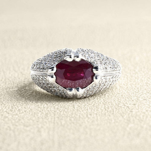 Bague 54 Bague en or blanc 18 carats avec rubis et diamants 58 Facettes 61200005