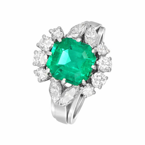 Bague 53 Bague en or gris 18 carats avec émeraude de Colombie et diamants 58 Facettes 61300039